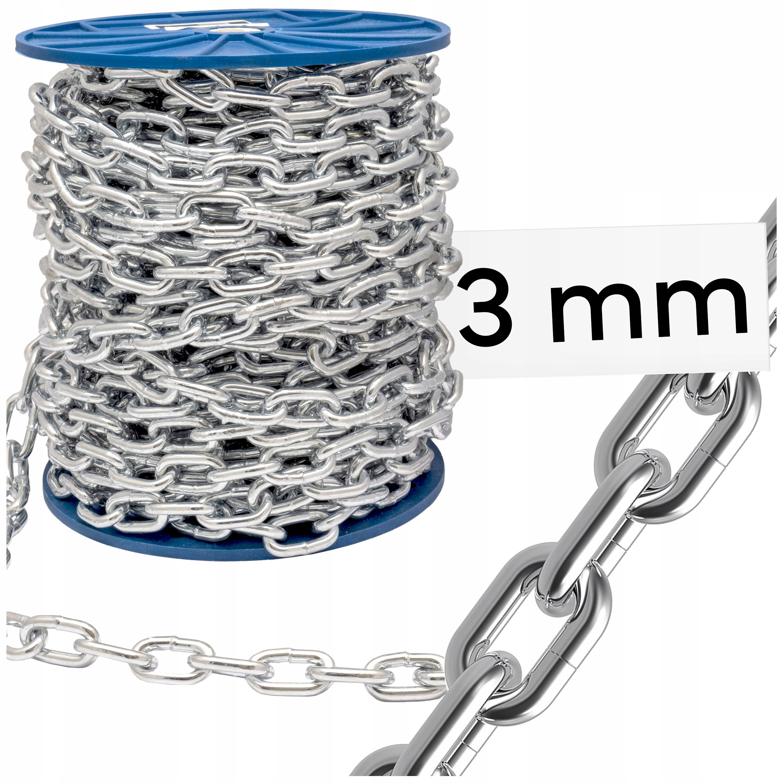 Łańcuch NA METRY gospodarczy METALOWY OCYNK D1 krótkie ogniwo 3mm MOCNY 1MB